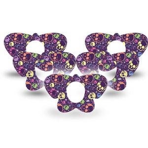 ExpressionMed Neon Skulls Dexcom G7 Butterfly Shape Tape, Dexcom Stelo Glucose Biosensor System, 5-Pack Tape Fluorescent Colorful Skulls, Adhesive Tape CGM Design