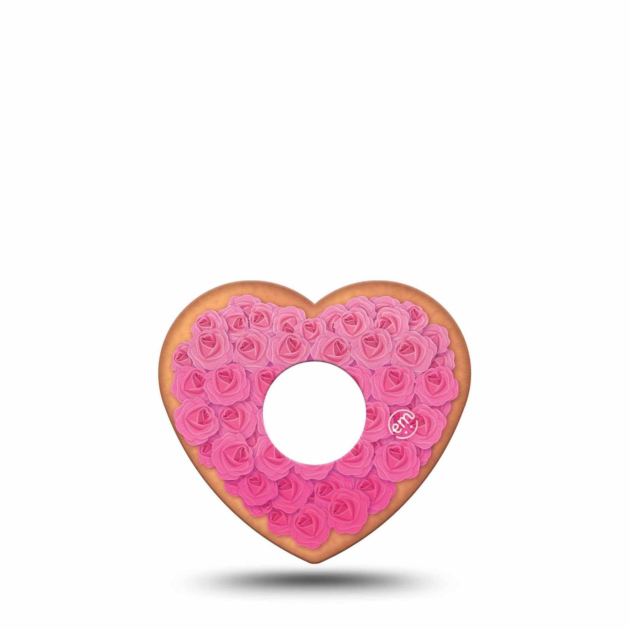 ExpressionMed Cutie Pie Cookie Freestyle Libre 3 Heart Shape Tape Single Tape Pink Rose Frosted Cookie, Patch CGM Design