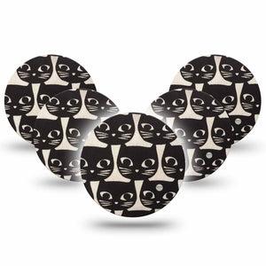 ExpressionMed Black Cats 5-Pack Dexcom G7 Overpatch repeating kitten CGM Plaster Overlay Design , Dexcom Stelo