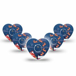 ExpressionMed Santa With Sled Freestyle Libre 3 Heart Shape Tape 5-Pack Tape and 5-Pack Sticker Night Sky Flying Santa, Patch CGM Design