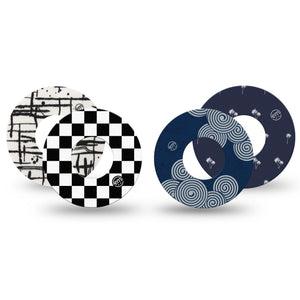 ExpressionMed Simply Patterned Variety Pack Freestyle Libre and Libre 2 Plus Tape, Abbott Lingo, 4-Pack Tape Variety, Hand Drawn Inspired, Fixing Ring Tape Continuous Glucose Monitor Design