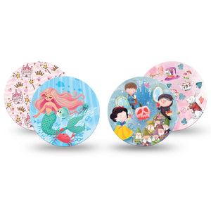 ExpressionMed Enchanted Kingdom Variety Pack Freestyle Libre and Libre 2 Plus Overpatch, Abbott Lingo, 4-Pack Tape Variety Princess Characters, Fixing Ring Patch CGM Design