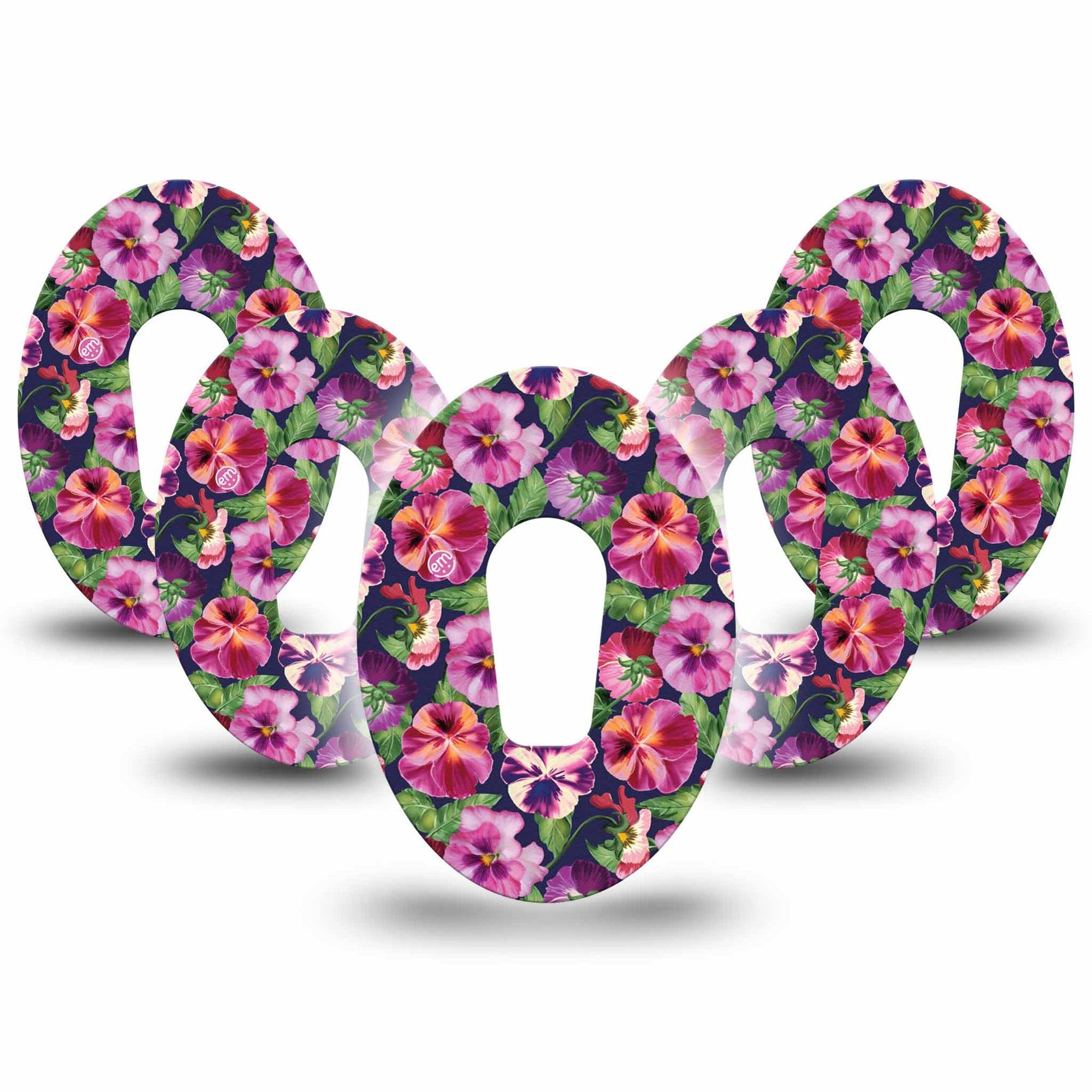 ExpressionMed Flower Girl Pansies Dexcom G6 Tape 5-Pack Tape Blossomed Pansy Florals, Plaster CGM Design