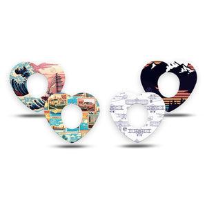 ExpressionMed Wander & Roam Variety Pack Dexcom G7 Heart Shape Tape, Dexcom Stelo Glucose Biosensor System, 4-Pack Tape Variety, Travel Freedom, Overlay Patch CGM Design