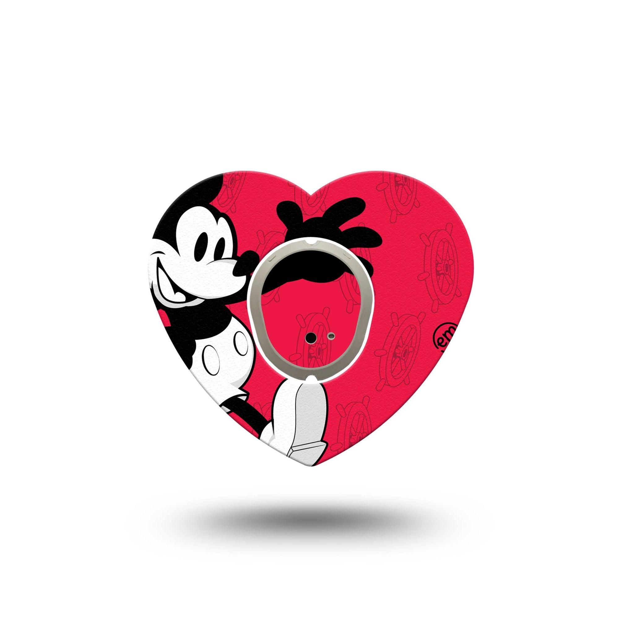 ExpressionMed Magical Mouse Dexcom G7 Heart Shape Tape, Dexcom Stelo Glucose Biosensor System, Single Tape and Single Sticker Vintage Mickey Mouse Overlay Patch CGM Design