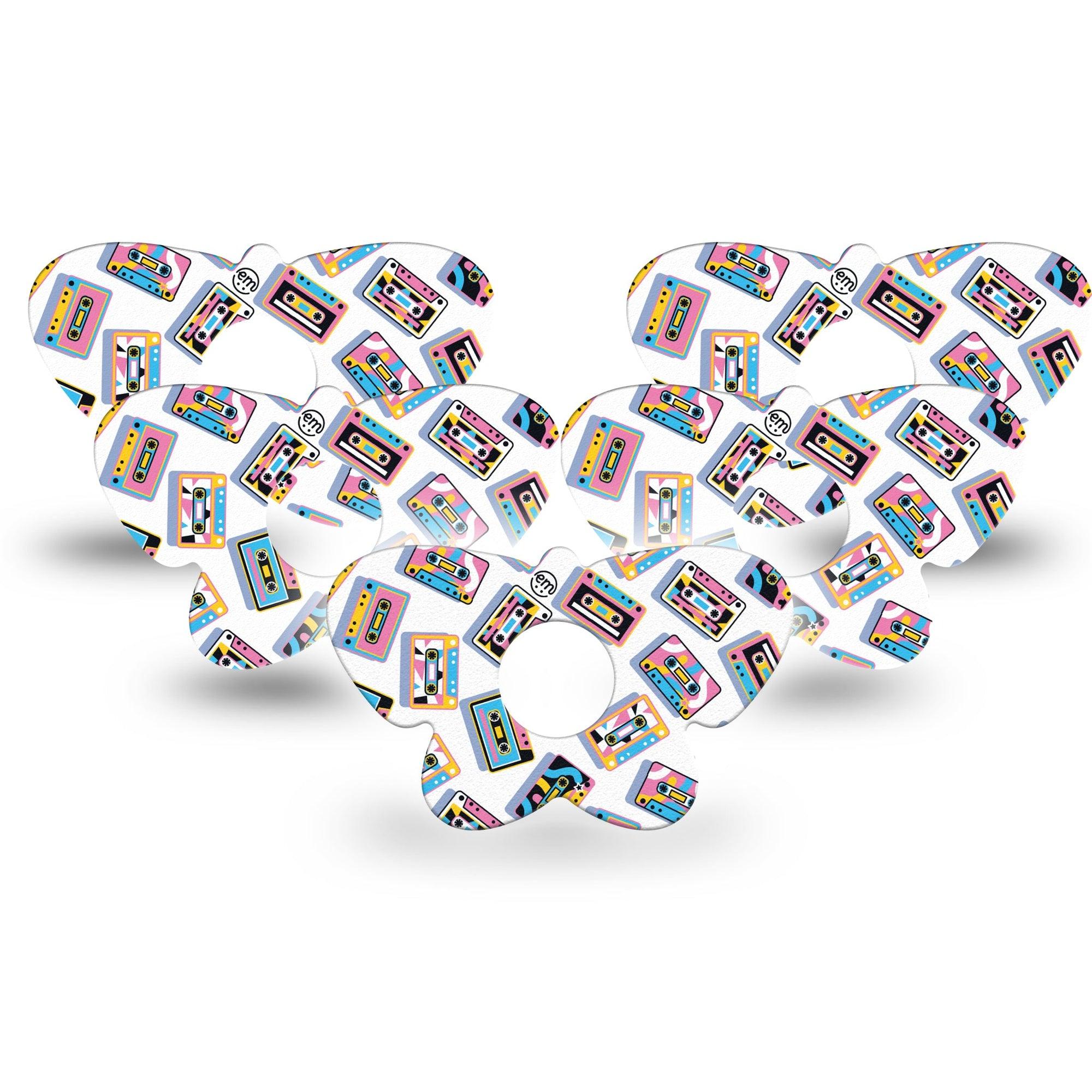 ExpressionMed Vintage Music Tapes Freestyle Libre 3 and Libre 3 Plus Butterfly Shape Tape 5-Pack Tape Retro Colored Tapes, Overlay Patch CGM Design