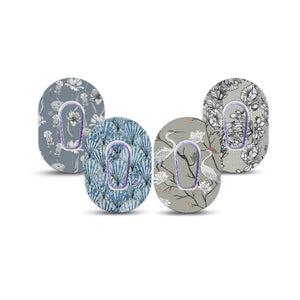 ExpressionMed Graceful Shores Dexcom G6 Mini, 4-Pack Tape and 4-Pack Sticker,  Icy blue and gray Waterproof Adhesive Tape for CGM