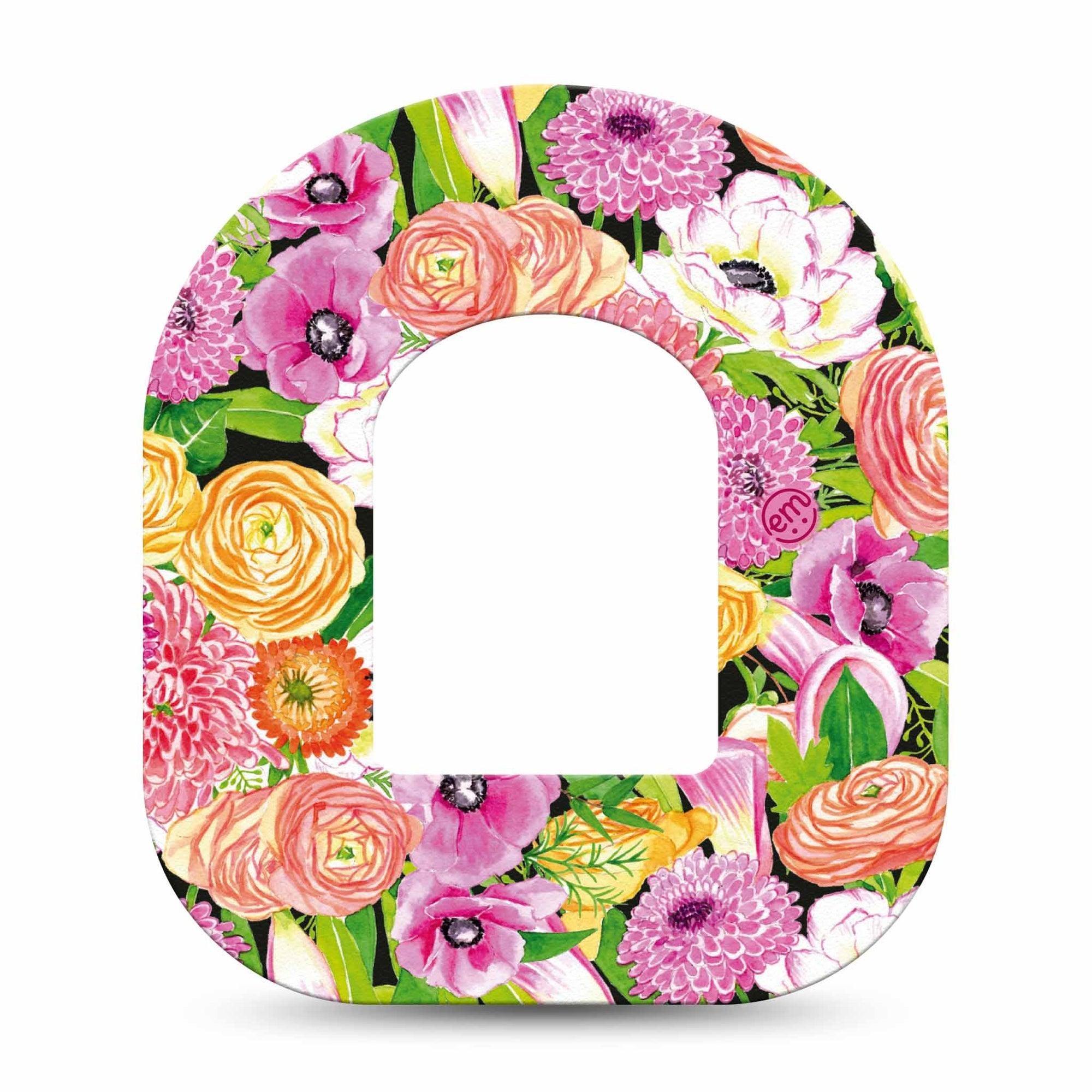 ExpressionMed Hand Painted Omnipod Tape Single Tape Painted Florals Adhesive Patch Pump Design