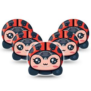 ExpressionMed Lady Bug Freestyle Libre 2 Cute Shape Tape, Abbott Lingo, 5-Pack Tape and 5-Pack Sticker Beetle Ladybug Shaped, Plaster Continuous Glucose Monitor Design