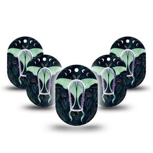 ExpressionMed Luna Moth Dexcom G6 Mini Tape 5-Pack Tape and 5-Pack Sticker Moth and Moons, Adhesive Tape CGM Design