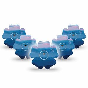 ExpressionMed Watercolor Skies Freestyle Libre 3 and Libre 3 Plus Flower Shape Tape 5-Pack Tape and 5-Pack Sticker Sky Art, Plaster CGM Design