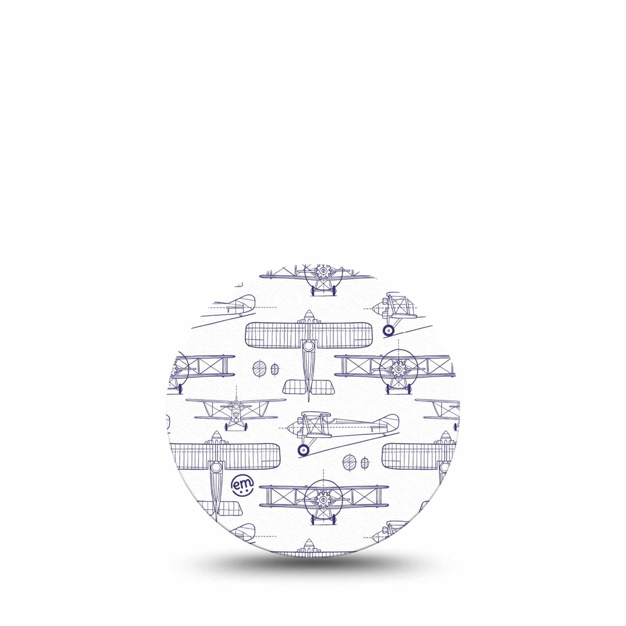 ExpressionMed Airplane Freestyle Libre 3 and Libre 3 Plus Overpatch, Single Tape Stenciled Aircraft, Adhesive Patch CGM Design