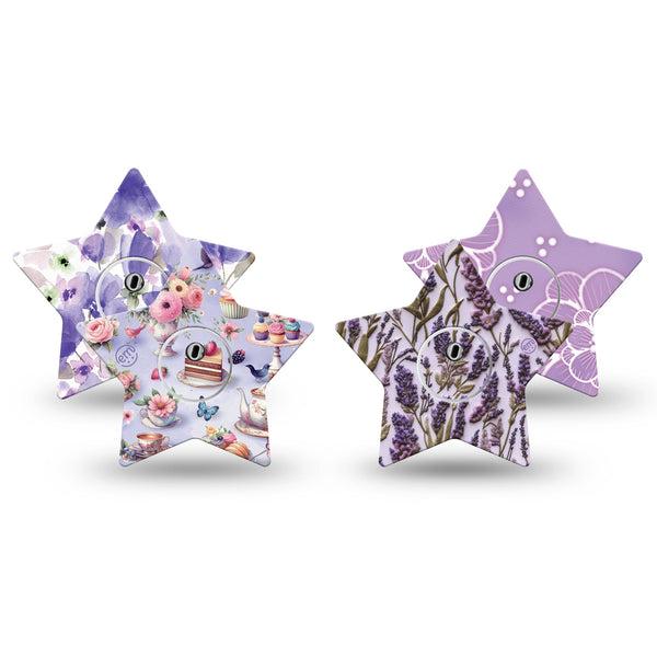 ExpressionMed Garden Party Freestyle Libre 3 and Libre 3 Plus Star, tape and sticker  Soft purple tones Overlay Tape for CGM