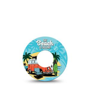 ExpressionMed The Beach Infusion Set Tape 5-Pack Red Van at the Beach Overlay Patch CGM Design