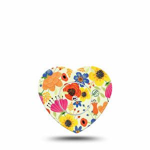 ExpressionMed Botanical Garden Freestyle Libre 2 Heart Shape Tape Single Tape and Single Sticker Blue Orange Flowers Overlay Patch CGM Design