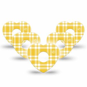 ExpressionMed yellow gingham Freestyle Libre 3 and Libre 3 Plus Heart, 5-Pack Cheery gingham Overlay Tape for Continuous Glucose Monitor