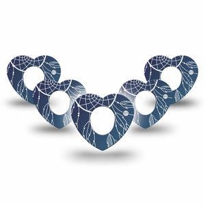 ExpressionMed Blue Dreamcatcher Dexcom G7 Heart Shape Tape, Dexcom Stelo Glucose Biosensor System, 5-Pack Tape Calm Catcher Plaster CGM Design