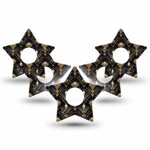 ExpressionMed Midnight Deco Freestyle Libre 3 and Libre 3 Plus Star, 5-Pack Black gold art deco Decorative Patch for Continuous Glucose Monitor