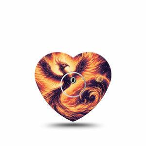 ExpressionMed Rising Phoenix Freestyle Libre 3 and Libre 3 Plus Heart Shape Tape, Single Tape and Single Sticker Life and Death Symbolism, Patch CGM Design