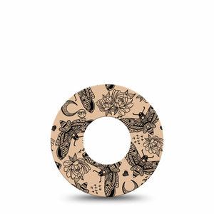 ExpressionMed Tattoo Print Freestyle Libre Tape, Abbott Lingo, Single Tape Moth Rose Moon Motifs, Fixing Ring Tape Continuous Glucose Monitor Design