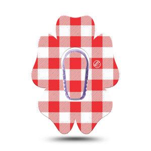 ExpressionMed Red Gingham Dexcom G6 Flower, Single Tape and Single Sticker Fourth of July inspired Adhesive Tape for CGM