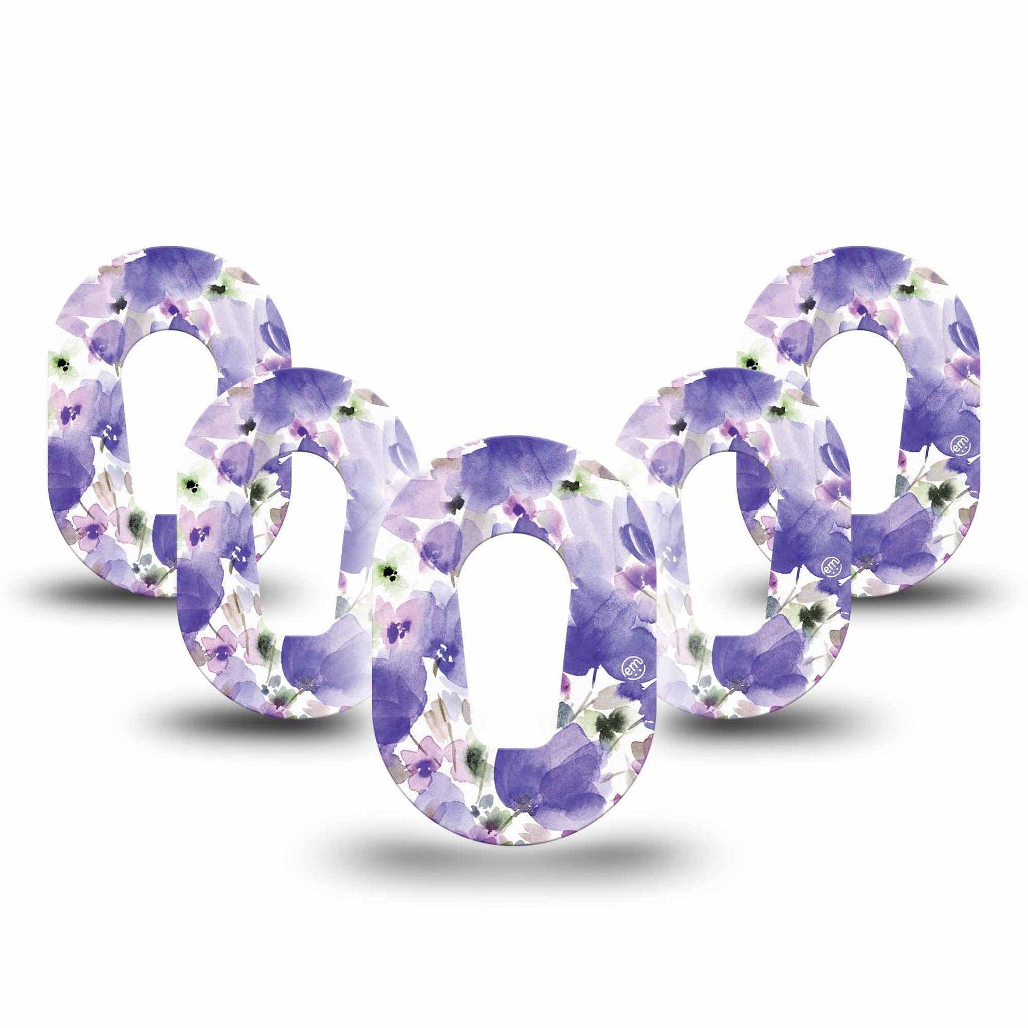 ExpressionMed Italian Blooms Dexcom G6 Mini Tape 5-Pack Soft Painted Bright Purple Flowers Adhesive Tape CGM Design