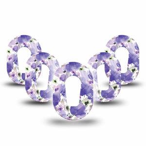 ExpressionMed Italian Blooms Dexcom G6 Mini Tape 5-Pack Soft Painted Bright Purple Flowers Adhesive Tape CGM Design