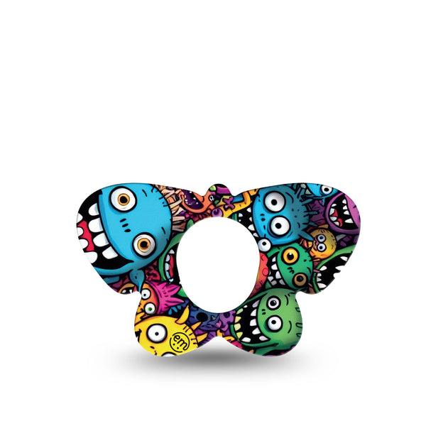 ExpressionMed Funky Monsters Dexcom G7 Butterfly Shape Tape, Dexcom Stelo Glucose Biosensor System,  Single Tape Cool Vivid Monsters, Adhesive Tape CGM Design