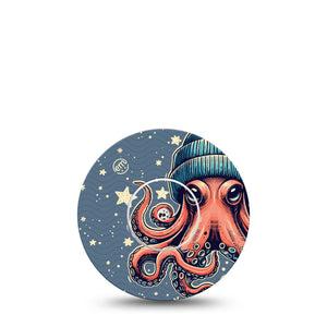 ExpressionMed Hipster Octopus Freestyle Libre Sticker and Tape, Abbott Lingo, Stylish Hat Sea Creature, Adhesive Sticker and Tape Design Continuous Glucose Monitor Design