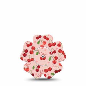 ExpressionMed Cherries Freestyle Libre 2 and Libre 2 Plus Flower Shape Tape, Abbott Lingo, Single Tape and Single Sticker Red Cherries, Plaster CGM Design