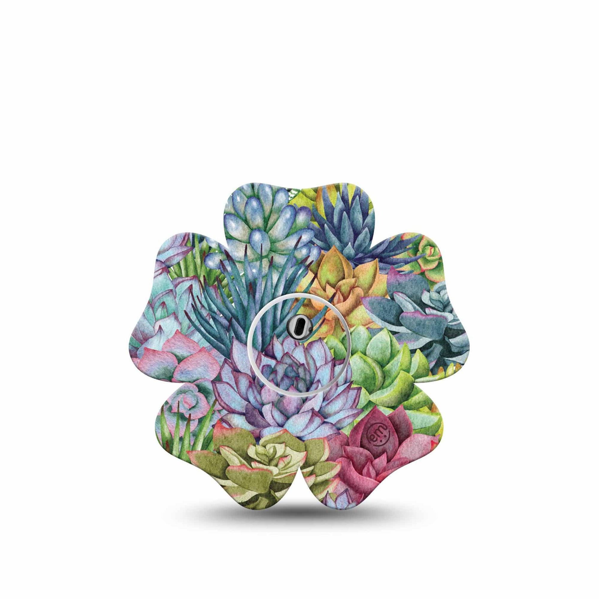 ExpressionMed Blue Succulents Freestyle Libre 3 and Libre 3 Plus Flower Shape Tape Single Tape and Single Sticker Cactus Pot, Overlay Tape CGM Design