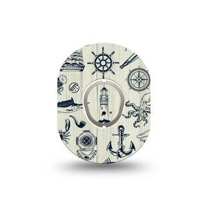 ExpressionMed Nautical Seas Dexcom G7 Mini Tape, Dexcom Stelo Glucose Biosensor System, Single Tape and Single Sticker Anchor and Compass, Patch Continuous Glucose Monitor Design
