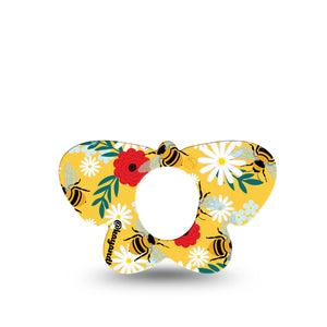 ExpressionMed Bees and Flowers Dexcom G7 Butterfly Shape Tape, Dexcom Stelo Glucose Biosensor System, Single Tape Colorful Florals and Bees Plaster CGM Design