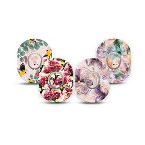 ExpressionMed Warm Florals Dexcom G7 and Dexcom Stelo Glucose Biosensor System Mini, tape and sticker  Pearly lilacs and pinks Adhesive Tape for CGM