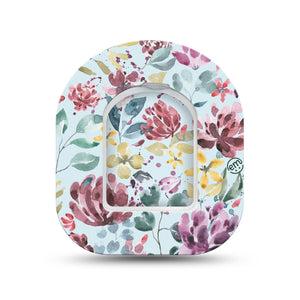 ExpressionMed Botanical Blooms Omnipod Surface Center Sticker and Mini Tape Watercolor Purple Floral Vinyl Sticker and Tape Design Pump Design