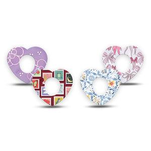 ExpressionMed Darling Details Dexcom G7 and Dexcom Stelo Glucose Biosensor System Heart, 4-Pack Tape Pastel florals Fixing Ring Tape for Continuous Glucose Monitor
