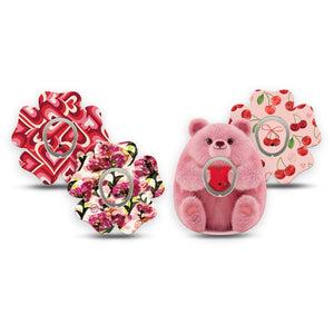 ExpressionMed Bear Hugs Dexcom G7 and Dexcom Stelo Glucose Biosensor System Flower, 4-Pack Tape and 4-Pack Sticker, Valentines inspired patterns Fixing Ring Patch for CGM