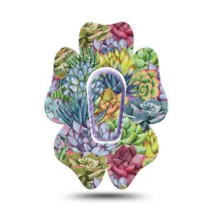 ExpressionMed Blue Succulents Dexcom G6 Flower Shape Tape Single Tape and Single Sticker Cactus Garden Adhesive Patch Continuous Glucose Monitor Design
