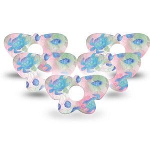 ExpressionMed Turtley One-derful Freestyle Libre 3 and Libre 3 Plus Butterfly, 5-Pack Pastel pink blue turtles Waterproof Sensor Cover for Continuous Glucose Monitor