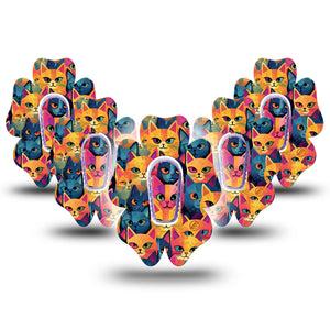 ExpressionMed Catorama Dexcom G6 Flower Shape Tape 5-Pack Tape and 5-Pack Sticker Vivid Bright Cat Patchwork Art Adhesive Patch Continuous Glucose Monitor Design