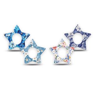 ExpressionMed Blue Petals Dexcom G7 and Dexcom Stelo Glucose Biosensor System Star, 4-Pack Tape Blue garden prints Overlay Tape for Continuous Glucose Monitor
