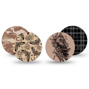 ExpressionMed Black and Tan Variety Pack Variety Pack Freestyle Libre and Libre 2 Plus Overpatch, Abbott Lingo, 4-Pack Tape Variety Grunge Style Inspired Designs, Fixing Ring Patch CGM Design