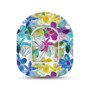 ExpressionMed Watercolor Floral Omnipod Surface Center Sticker and Mini Tape Summer Painted Themed Vinyl Sticker and Tape Design Pump Design