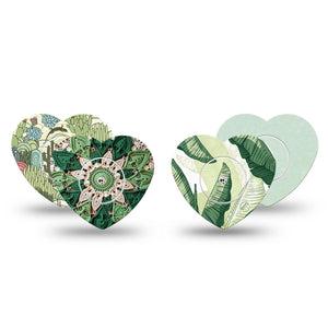 ExpressionMed Tropical Greens Freestyle Libre, Libre 2 Plus, and Abbott Lingo Heart, tape and sticker  jungle leaf pattern Decorative Patch for CGM