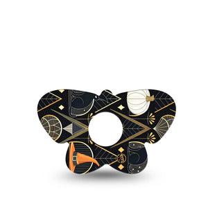 ExpressionMed Art Deco Halloween Freestyle Libre 3 and Libre 3 Plus Butterfly Shape Tape, Single Tape Vintage Style Spooky Motifs, Overlay Patch CGM Design