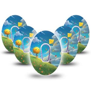 ExpressionMed Summer Kite Dexcom G6 Tape, 5-Pack Tape and 5-Pack Sticker Joyful Sunny Character, Plaster Continuous Glucose Monitor Design