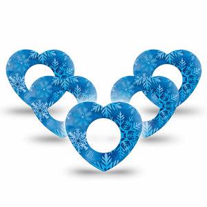 ExpressionMed Falling Snow Freestyle Libre 2 and Libre 2 Plus Heart Shape Tape, Abbott Lingo, 5-Pack Tape Frozen Snowflakes, Adhesive Patch CGM Design