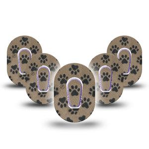 ExpressionMed Fuzzy Pawprints Dexcom G6 Mini, 5-Pack Tape and 5-Pack Sticker Fleece like paw pattern Waterproof Sensor Cover for Continuous Glucose Monitor