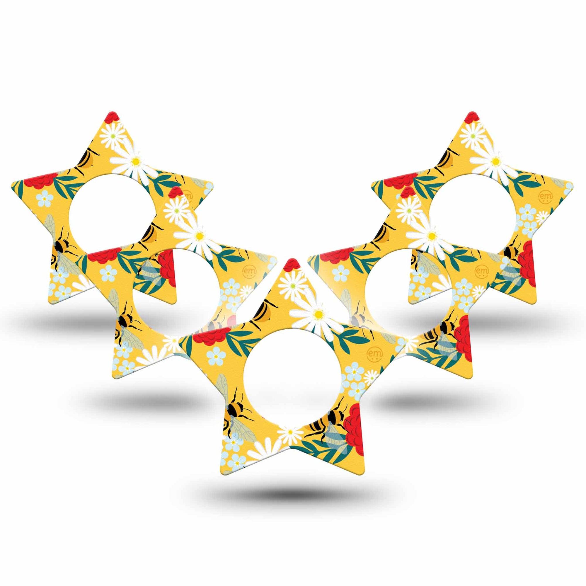 ExpressionMed Bees and Flowers Freestyle Libre 2 and Libre 2 Plus Star Shape Tape, Abbott Lingo, 5-Pack Tape Bee Flight Plaster CGM Design  