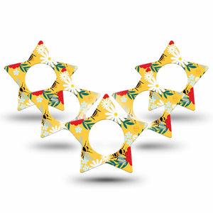 ExpressionMed Bees and Flowers Freestyle Libre 2 and Libre 2 Plus Star Shape Tape, Abbott Lingo, 5-Pack Tape Bee Flight Plaster CGM Design  